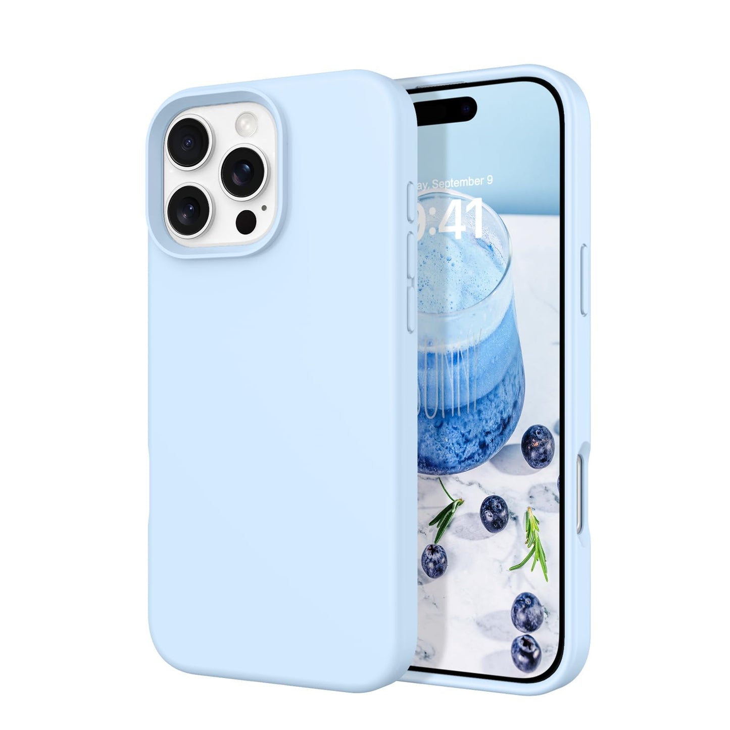DOMAVER Case for iPhone 16 Pro 6.3 Case Smooth Liquid Silicone Soft Gel Rubber Microfiber Lining Cushion Cover Shockproof Protective Phone Cases for iPhone 16 Pro 6.3- Light Blue