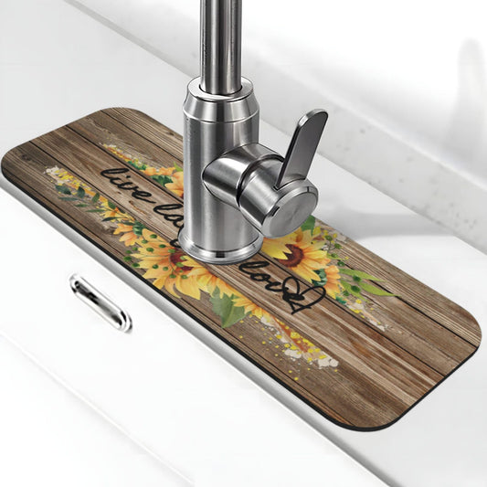 Sunflower On Board Rustic Yellow Summer Fall Live Laugh Love Kitchen Sink Splash Guard Faucet Mat 1 Pcs Absorbent Fast Drying Mat Gadgets Splash Guard For Bathroom 15 X 5.5 Inches